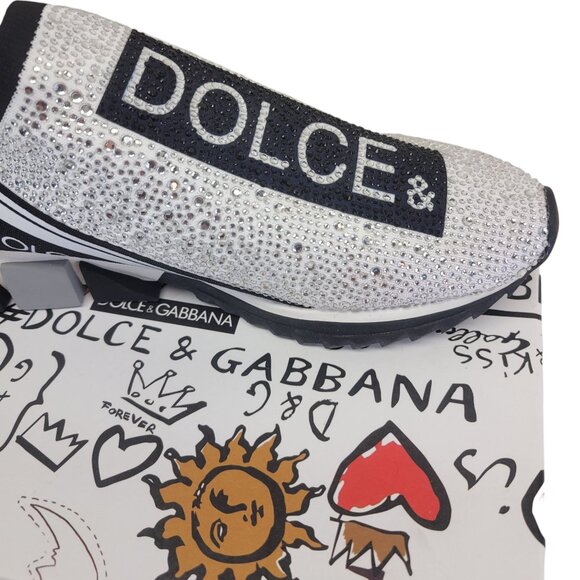Dolce & Gabbana Sparkling Silver Rhinestone Slip On Sneakers 40 (US 10) w/ Box - Picture 12 of 14